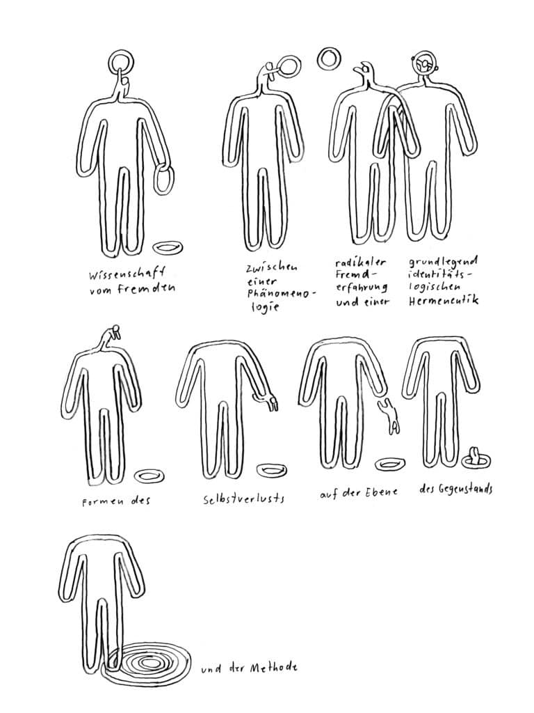 einfache Zeichnungen von Personen im Prozess des Selbstverlusts